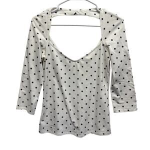 Victoria's Secret White Black Polka Dot Women 3/4 Sleeve T‎ Shirt